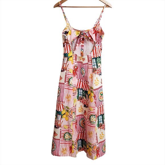 Zara Patchwork Linen Blend Midi Dress XS Open Back Trattoria Italy Pasta Lemon - Picture 7 of 16